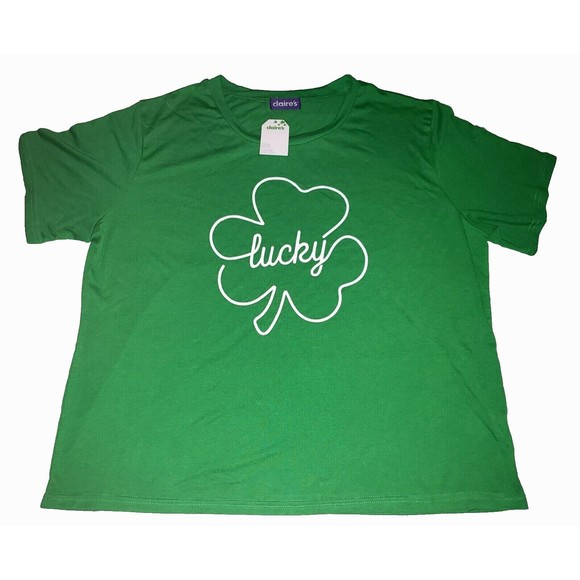 Claire's Women's Green Saint Patrick's Day Lucky Shamrock Shirt (One Size) New - Picture 1 of 4